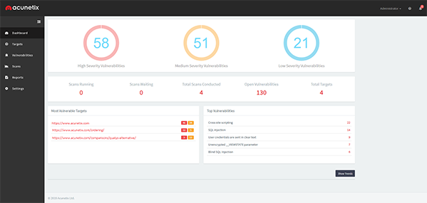 ACUNETIX dashboard comparative