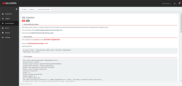 ACUNETIX flaw detail comparative