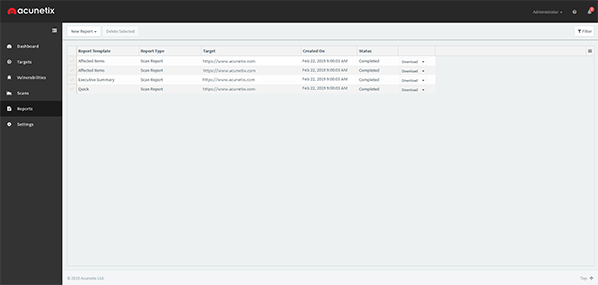 ACUNETIX report comparative