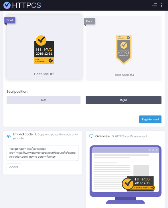 Display the HTTPCS Certification Seal