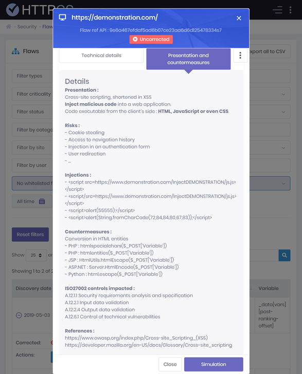 Correct vulnerabilities as indicated with countermeasures