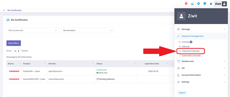 Delete the credit de paiement moyens de paiement