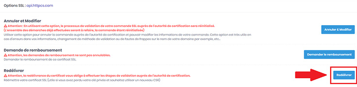 Cliquer sur redélivrer