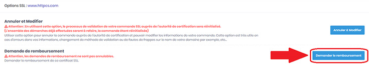 Certificat SSL demander le remboursement