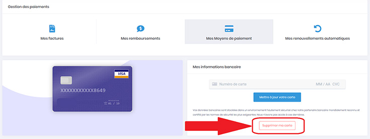 Ciquez sur supprimer ma carte