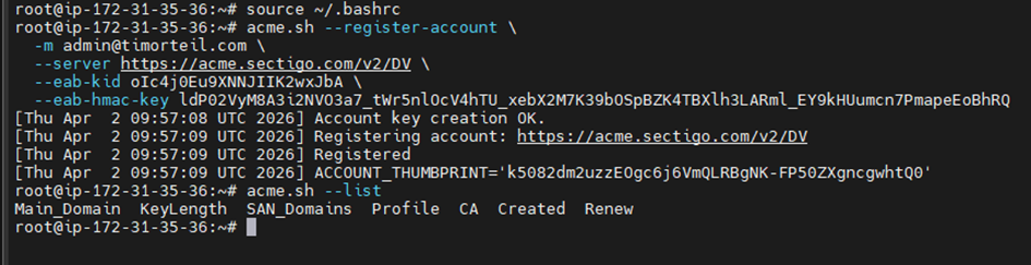 Register the acme account