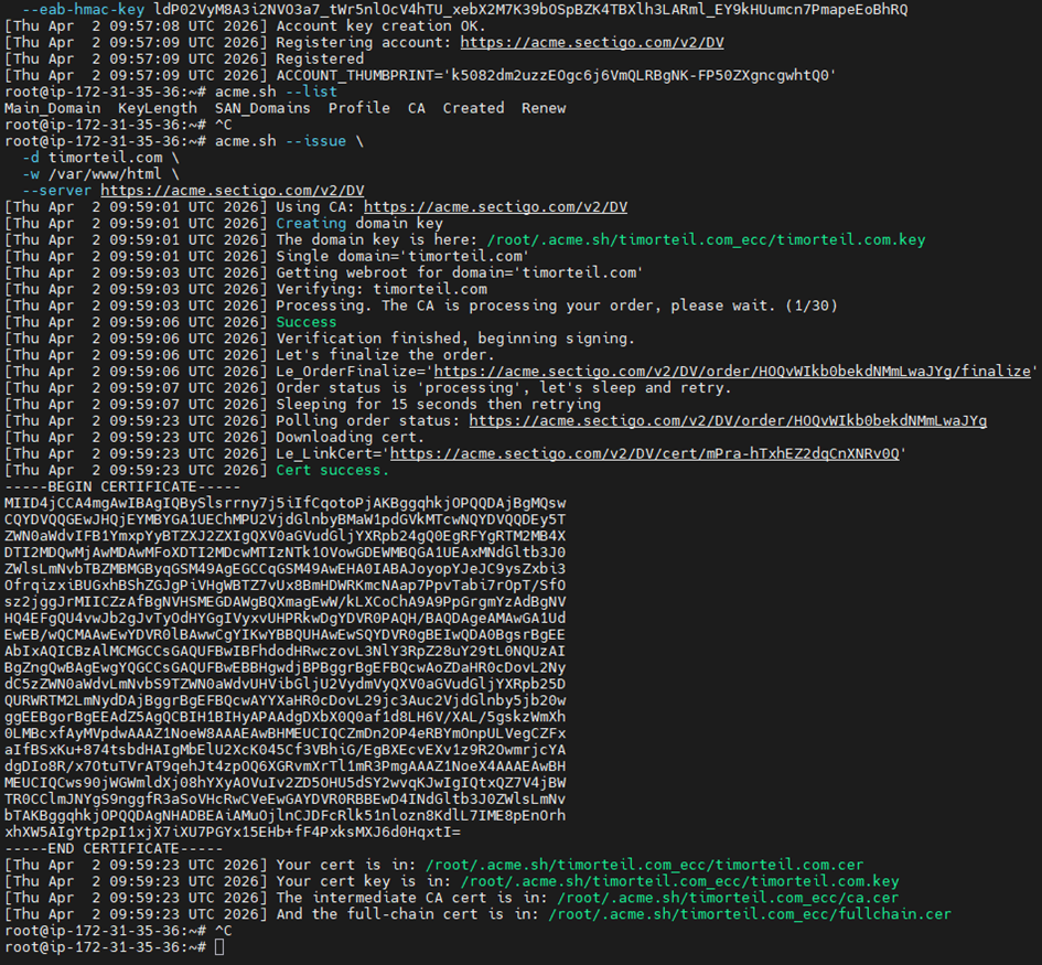 Generating the ssl certificate using acme