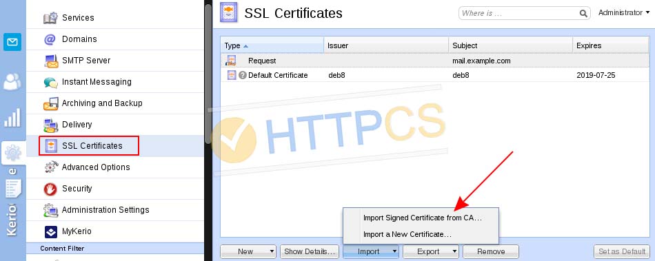 How to install an SSL certificate with Kerio Mail Server