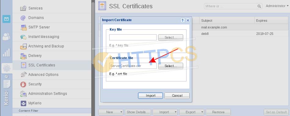 Comment installer un certificat SSL avec Kerio Mail Server