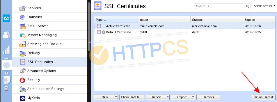 Comment installer un certificat SSL avec Kerio Mail Server