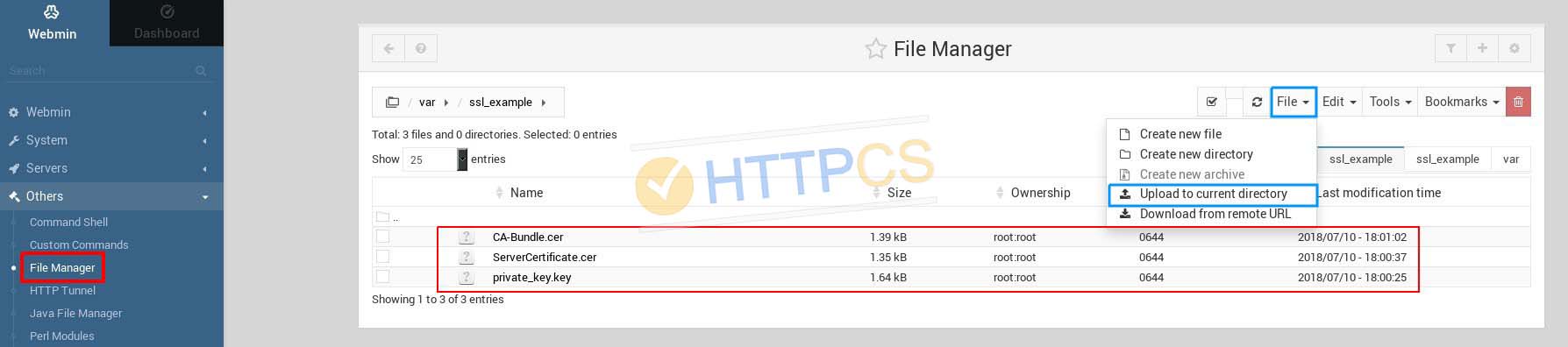 How to install an SSL certificate with Webmin